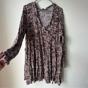 Purple floral v-neck babydoll tunic dress, size 3x